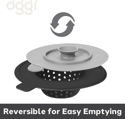 OGGI Silicone Sink Strainer & Stopper Set- Great Kitchen Sink Strainer, Silicone Drain Stopper, Sink Drain Strainer, Sink Plug 4.6˝ Diameter Rim, Black