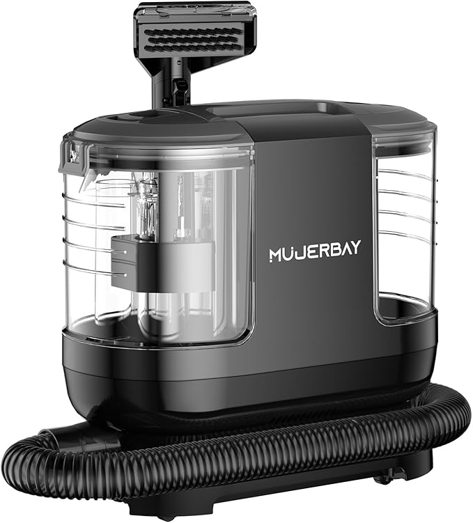 Miniboo Carpet Cleaner, Compact & Powerful Upholstery Cleaner Machine,Portable Spot with 360°Wheels, 1.3-inch Deep Stain Small Rug Cleaner for Car, Stairs, Couches. Black