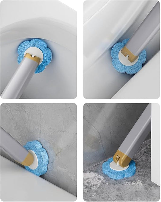 Disposable Toilet Brush, Toilet Cleaning System with Heads, Disposable Silicone Toilets Brush and Holder Set, Soft Sponge Bathroom Toilets Brush for Home, Easy to Grasp & Use (1 brush+12 heads, White)