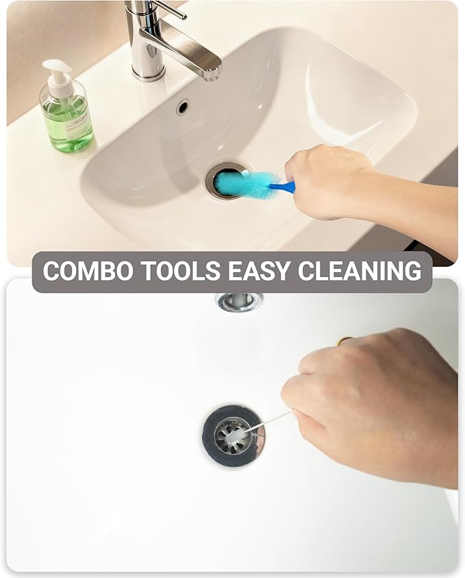5 Pack Cleaning Brush Set, Bendable Sewer Drain Brush, Long Handle Pipe Cleaner & Straw Brush for Deep Cleaning Kitchen, Bathroom, Sink, Shower and Tub Hair Clogs