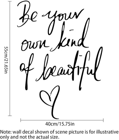 Inspirational Vinyl Wall Decals, Be Your Own Kind of Beautiful Quote Wall Sticker Wall Art Home Decor Wall Stickers for Living Room Bedroom Office Bathroom Girl Home Decoration(Black)