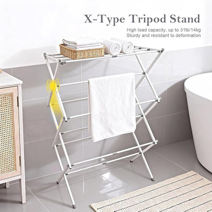 Foldable Clothes Drying Rack with 4 Hangers, Portable Extendable Laundry Drying Rack for Indoor Air Drying Clothing, 41"x29"x14", White