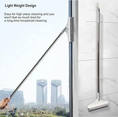 2 in 1 Cleaning Scrub Brush Grout Brush Scrapee 3 Poles 47.6'' Floor Scrub Brush with Long Handle V-Shape Stiff Bristle Brush Scrubber with Squeegee 120°Rotate Shower Cleaning Brush for Bathroom Glass