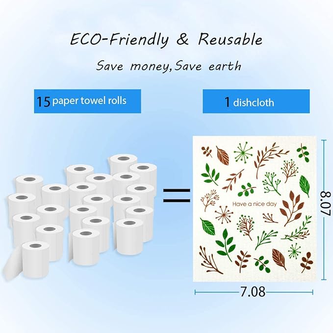 Swedish Dishcloth Reusable Kitchen Dish Towels Absorben and Fast Dry Cleaning Cloths Set of 4 No Odor Wipes (Leaf)