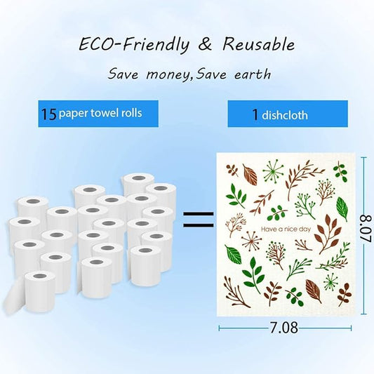 Swedish Dishcloth Reusable Kitchen Dish Towels Absorben and Fast Dry Cleaning Cloths Set of 4 No Odor Wipes (Leaf)