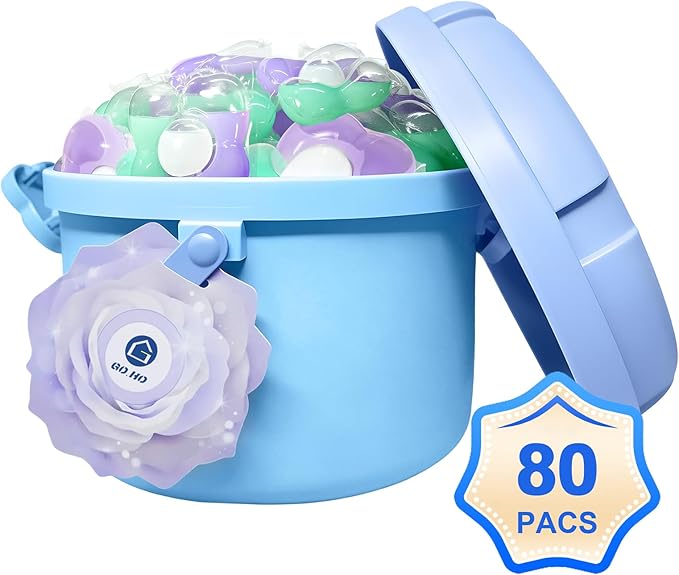 80-Count Laundry Detergent Pods, 5-in-1 Powerful Clean, Stain Remover, Color Protector, Fabric Care, Deep Intensive Clean, HE Compatible