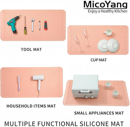 MicoYang Silicone Dish Drying Mat for Multiple Usage,Easy clean,Eco-friendly,Heat-resistant Silicone Mat for Kitchen Counter or Sink,Refrigerator or Drawer Liner Pink 5XL 36inches x 18inches