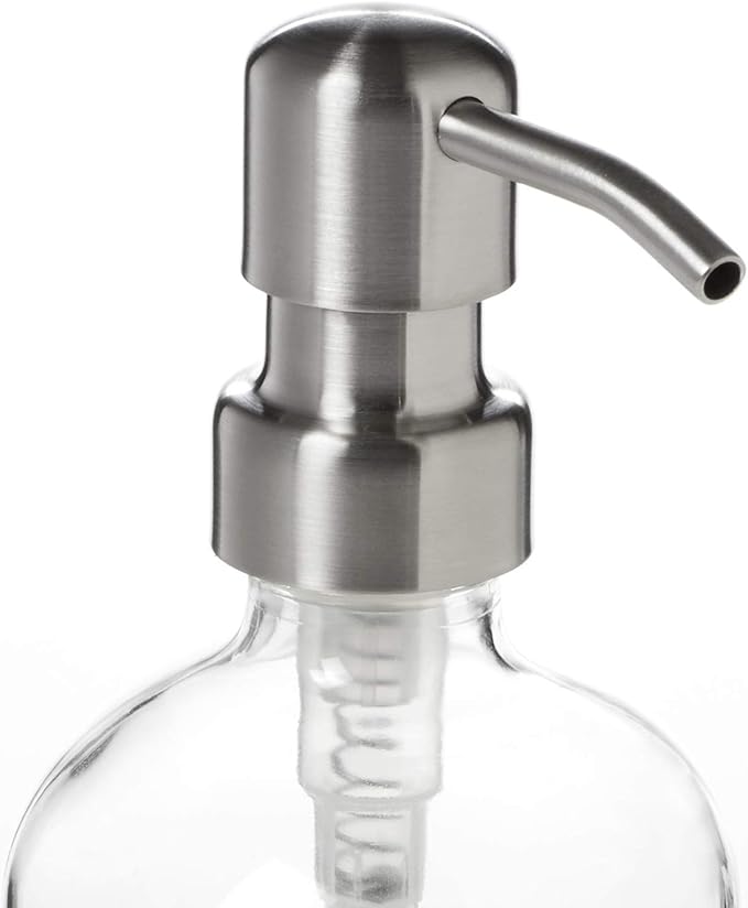 Clear Glass Soap Dispenser, Stainless Pump and Non Slip Coaster/Countertop Protector - 8oz Soap Bottle or Lotion Bottle