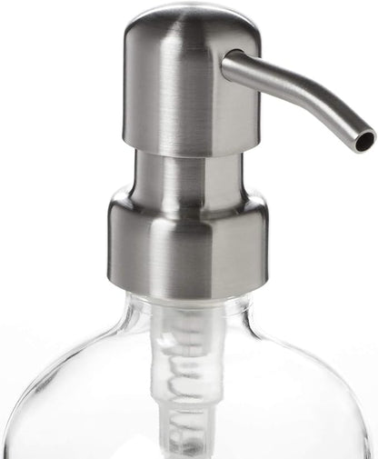 Clear Glass Soap Dispenser, Stainless Pump and Non Slip Coaster/Countertop Protector - 8oz Soap Bottle or Lotion Bottle