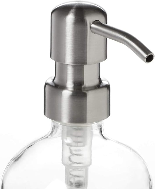 Clear Glass Soap Dispenser, Stainless Pump and Non Slip Coaster/Countertop Protector - 8oz Soap Bottle or Lotion Bottle