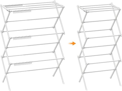 3 Tier Clothes Drying Rack, Foldable Drying Rack Clothing,Indoor & Outdoor Laundry Rack for Drying Clothes,Space-Saving Design, Metal Collapsible Dryer Racks for Laundry,Pure White