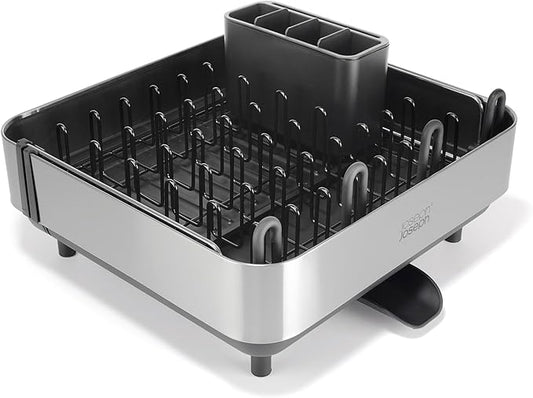Joseph Joseph Extend Steel Plus Extendable Dish Rack Steel, Small to Large Dish Drainer with Wine Glass Holder & Drain Spout, Black