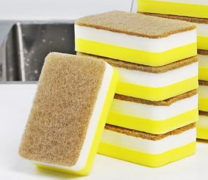 5 Pcs Heavy Duty Scrub Sponges,Dual-Sided Dishwashing Sponge for Kitchen,Multi-Use Deep Cleaning Scrub Sponge (Brown White and Yellow)