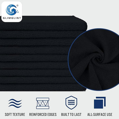 GLIMGLINT Black Microfiber Cleaning Cloth,150PK Reusable Cleaning Rags,Highly Absorbent Shop Rags Bulk,All-Purpose Car Cleaning Towels for TV Screen, Kitchen, Bathroom, Restaurant, Garage, 14"X12"