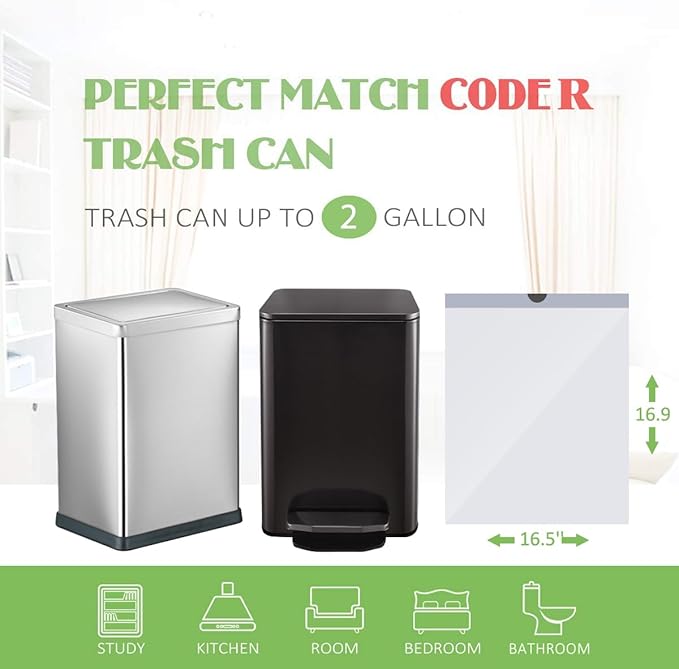 2 Gallon Small 220 Counts Strong Drawstring Trash Bags Garbage Bags by Teivio, Bathroom Trash Can Bin Liners, Plastic Bags for home office kitchen, White