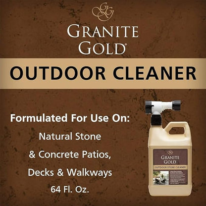 Granite Gold Outdoor Stone & Concrete Cleaner, Deep Cleans Patios, Decks, Driveways, & Walkways, Safe for Plants, Pets, & Home Exteriors, Garden Hose Attachment Included for Easy Cleaning, 64 Fl Oz