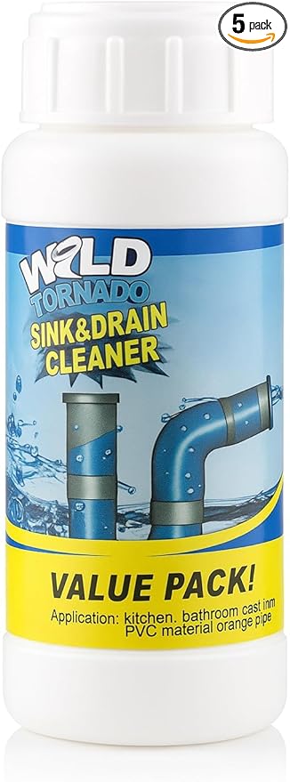Wild Tornado Sink and Drain Cleaner Powder – Powerful Foaming Drain Cleaner for Kitchen, Bathroom, Toilet & Pipes – Fast-Acting Clog Remover, Deodorizes & Deep Cleans Drains (5)