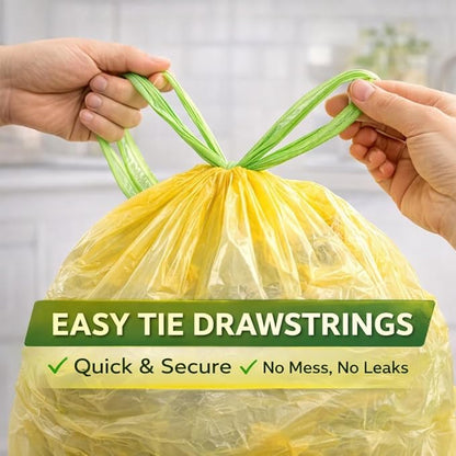 13 Gallon Biodegradable Trash Bags with Drawstrings, 75 Count Plant Based, Code Q Tall Kitchen Compost Bags 50 Liter Bin - Green Garbage Liners - 1.3 mil Thick Heavy Duty and Eco Friendly Trash Bags