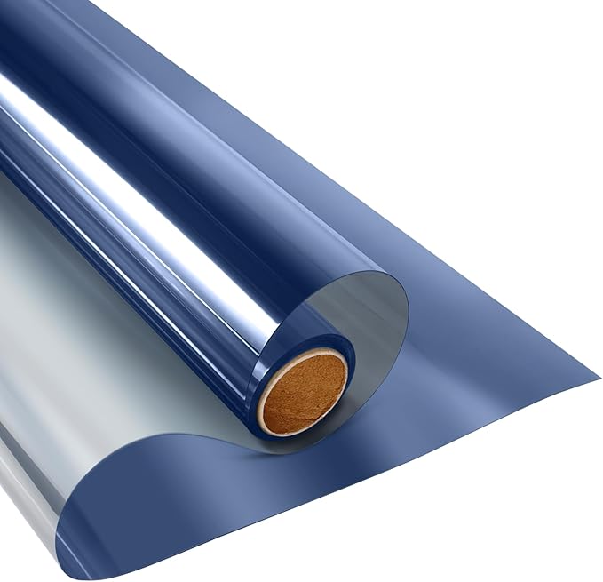 KESPEN Window Privacy Film Window Tint for Home Sun Blocking Static Cling One Way Mirror Tint Anti UV Reflective Film for Home and Office, Blue-Silver, 23.6 Inch X 13.1 Feet