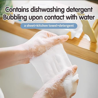Reusable Dry & Wet Dish Soap Foam Wipes - Multi-Purpose Cleaning Towels for Kitchen, Bathroom, Travel | No Water Needed, Eco-Friendly, Reaches Hard-to-Clean Areas (60 Pack)