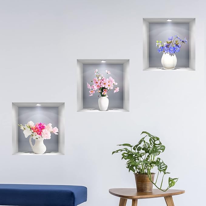 3D Wall Stickers DIY Flower Wall Decal Removable Waterproof Wall Art Decor for Bedroom Living Room Offices Home Decoration (Vase Daisy)