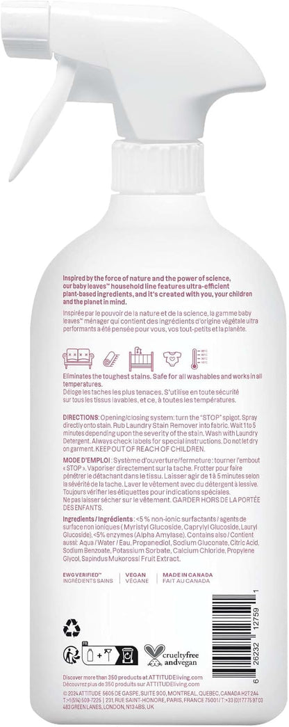 ATTITUDE Baby Laundry Stain Remover, Plant and Mineral-Based Ingredients, Vegan and Cruelty-free Household Products, Unscented, 27.1 Fl Oz