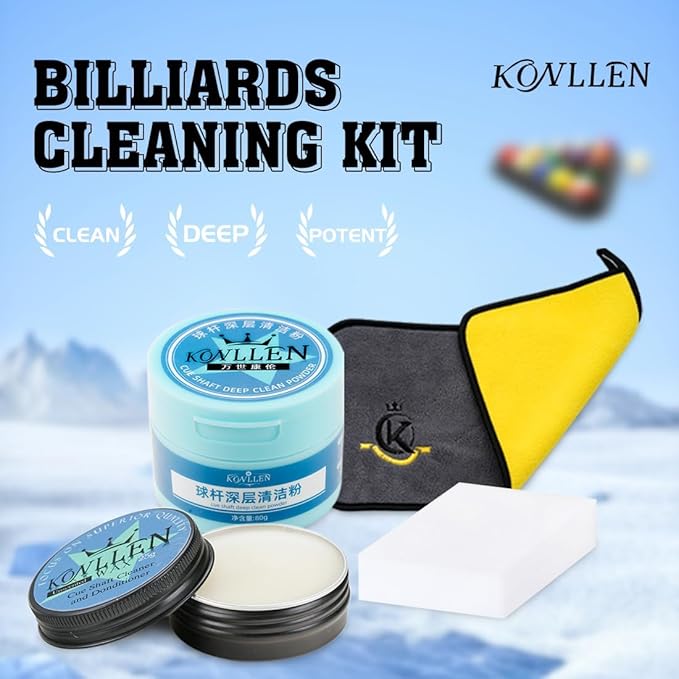 KONLLEN Billiards Billiard cue Towel - 100% Cotton Black 8-Ball Pool Cue Clean Towel Maintenance Accessories Cleaning Set Shaft Wax + Cleaning Powder +