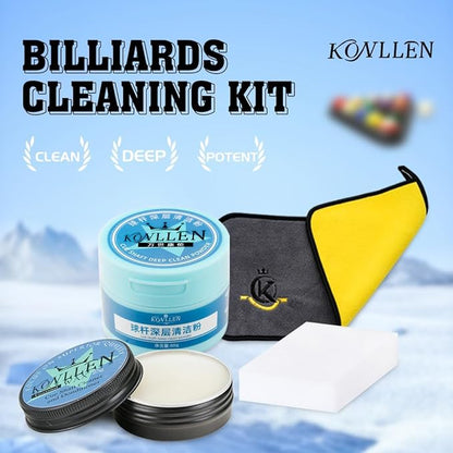 KONLLEN Billiards Billiard cue Towel - 100% Cotton Black 8-Ball Pool Cue Clean Towel Maintenance Accessories Cleaning Set Shaft Wax + Cleaning Powder +
