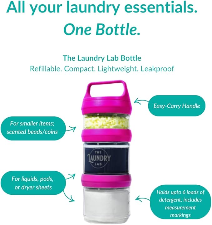 Bottle: Laundry Detergent Bottle – Refillable, Leakproof, Portable, Compact for Apartments, Dorms & Laundromats | College Laundry Essentials | Small-Space Organizer (Magenta)