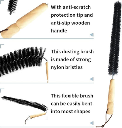 2Pcs Radiator Brush, Dryer Lint Brush Vent Cleaner, 16 inch Long Flexible Refrigerator Coil Soft Bristile Brush with Wooden Handle, Laundry Room and Washer Dryer Organizer (Color:Black)