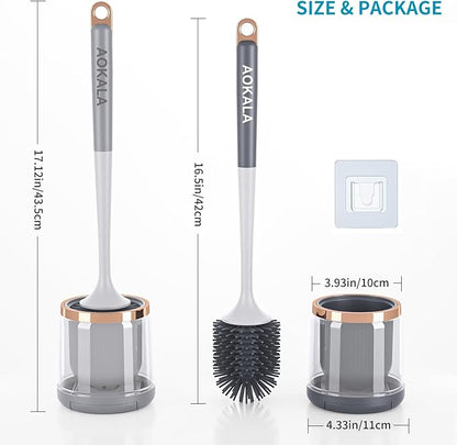 Silicone Toilet Brush and Holder Set, Toilet Bowl Brush with Tweezers Long Handle, Toilet Cleaner Brush for Bathroom Deep Cleaning, Elegant Toilet Scrubber Bathroom Accessories (Light Gray)