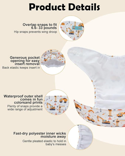 ALVABABY Baby Cloth Diapers 6 Pack with 12 Inserts Cloth Diaper Covers Adjustable Washable Reusable for Baby Girls and Boys