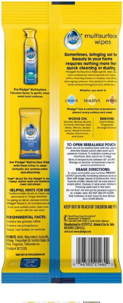 Pledge Multi Surface Everyday Wipes 25 ea (Pack of 2)
