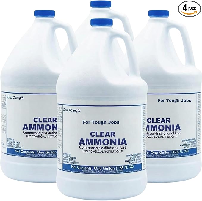 (4 Gallons) Clear Ammonia Cleaner Liquid, Multi-Surface Cleaning Solution | Removes Grease, Hard Water Stains and Odors - Multipurpose Kitchen Bathroom and Commercial Use - 1 Gallon, 4 Pack