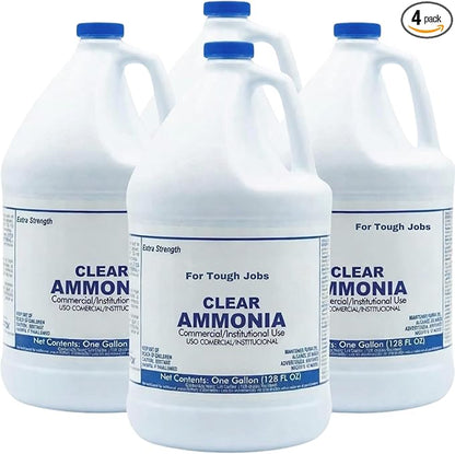 (4 Gallons) Clear Ammonia Cleaner Liquid, Multi-Surface Cleaning Solution | Removes Grease, Hard Water Stains and Odors - Multipurpose Kitchen Bathroom and Commercial Use - 1 Gallon, 4 Pack