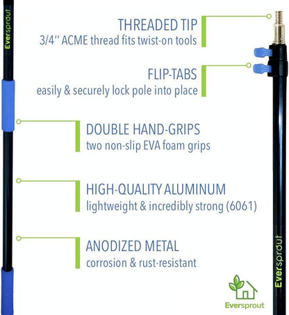 EVERSPROUT 20+ Foot High Reach Flexible Microfiber Ceiling & Fan Duster | Bendable to Clean Any Fan Blade | Removable & Washable Brush Head |5-to-12 Foot 3-Stage Lightweight Aluminum Extension Pole