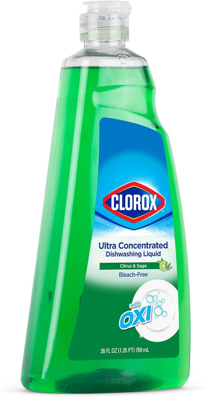 Clorox Ultra Concentrated Liquid Dish Soap with OXI, Citrus & Sage Scent - Dishwashing Detergent, Bleach-Free Formula Powers Through Grease, 26 Fl Oz
