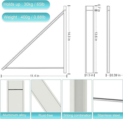 Wall Mounted Drying Rack, Foldable Clothes Airer Rack Heavy Duty 65 lbs, No Drill Space Saving Aluminum Laundry Organizer for Indoor Outdoor, Balcony, Apartment (White)