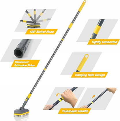 Shower Scrubber with Long Handle for Cleaning, 56" Extendable 3 in 1 Shower Cleaner Brush, Interchangeable Tub Scrub Brush Attachment for Cleaning Bathroom Bathtub Floor Wall