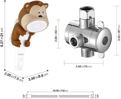 KAIYING Children's Handheld Shower Head,Cartoon Water Flow Spray Shower Head Baby Kids Toddler Bath Bathing Accessories (L:Showerhead(Monkey)+Hose+Diverter)