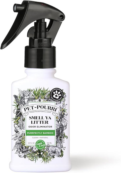 Pet-Pourri Smell Ya Litter Cat Litter Deodorizer Spray, Purrfectly Bamboo 3.4 Fl Oz, Up to 170 Uses, Pet Odor Remover with Essential Oils for Air, Carpet, Urine, Vet Recommended, Bergamot Bamboo Scent