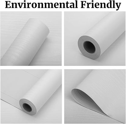 White Wood Wallpaper PVC, 17.5x100 Inch Self-Adhesive Wallpaper, Textured, Waterproof, Washable, for Wall, Cabinets, Drawers Decor