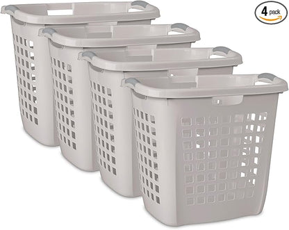 Sterilite 4-Pack 2.1 Bushel Ultra Easy Carry Hamper, Laundry Basket Organizer, Gray Pumice - Large Plastic Clothes Bin for Home, Dorm, Bathroom, and Bedroom Organization