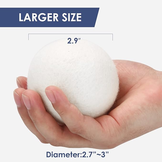 Wool Dryer Balls Organic XL,Laundry Dryer Balls,100% New Zealand Wool Natural Fabric Softener,Reusable 1000 Loads,Shorten Drying Time & Reduces Wrinkles,Baby Safe