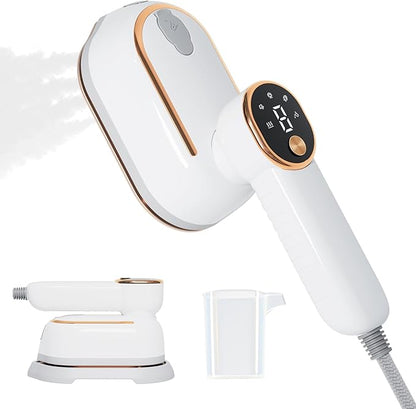 Travel Steamer, Steamer for Clothes, 1200W Clothes Steamer with 10-Second Fast Heat Up, LED Display and 180° Rotatable Handle, Ceramic Soleplate for Travel Home and Office