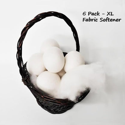 Wool Dryer Balls - Laundry Balls - Natural Fabric Softener, Alternative to Dryer Sheets, Liquid Softeners and Plastic Balls, 6-Pack, Plus Free 10g Lamb Wool for Stuffing