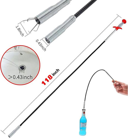118" Flexible Grabber Claw Pick Up Reacher Tool, Drain Snake Hair Drain Clog Remover Tool with 4 Claws Bendable Hose for Litter Pick, Home and Kitchen Sink, Drains, Toilet