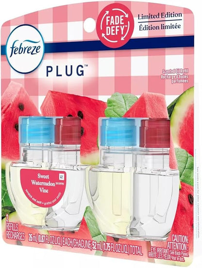 Febreze Plug with Fade Defy Technology Air Freshener - New Limited Edition - (2) of 0.87 fl oz Refills (Sweet Watermelon Vine)