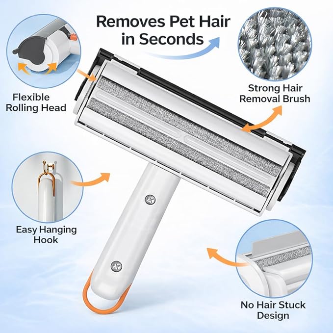 Pet Hair Remover for Furniture, Reusable Lint Roller for Pet Hair, Self Cleaning Pet Hair Remover for Couch, Carpet, Rugs, Car Seats & Bedding, Cat and Dog Hair Remover Tool