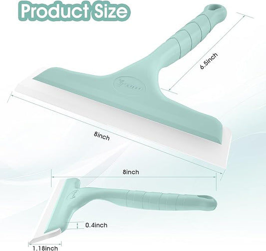 Shower Squeegee for Glass Doors, Bathroom Squeegee for Shower, Mini Window Squeegee, Home Bathroom Silicone Cleaner Tool, Suitable for Bathroom, Kitchen, Tile, Mirror, Car Glass, 8in Lake Blue